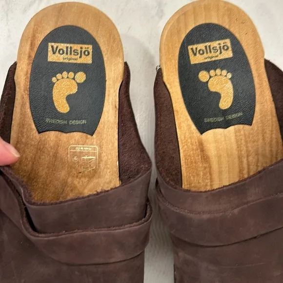 Vollsjo Women's Genuine Leather Wooden Clogs Mules Made in EU