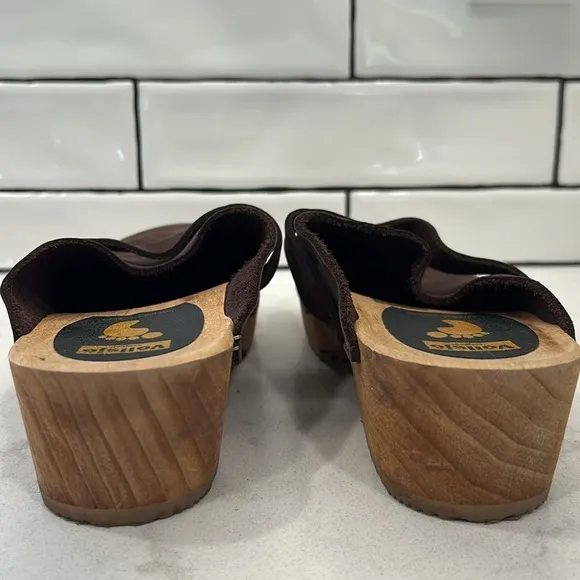 Vollsjo Women's Genuine Leather Wooden Clogs Mules Made in EU