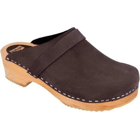 Vollsjo Women's Genuine Leather Wooden Clogs Mules Made in EU