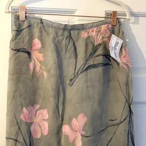 VTG 90s Maxi Skirt Rayon Floral Sage Green Pink Flowers Fairy Whimsical Women 14