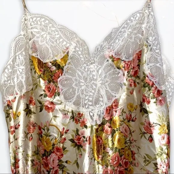 VTG Oscar De La Renta (M) Floral Satin Chemise