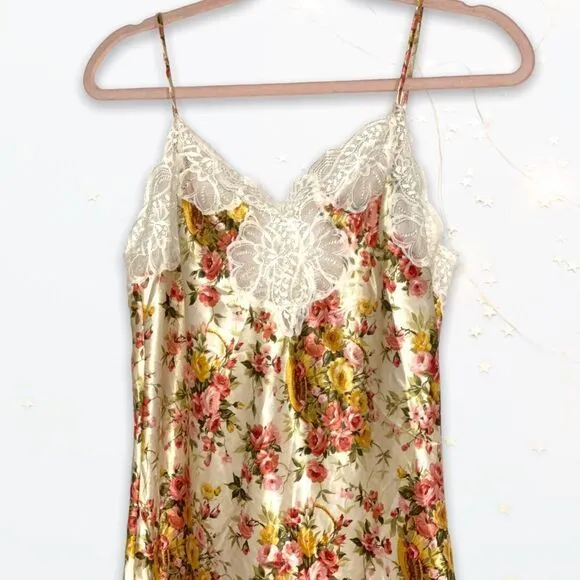 VTG Oscar De La Renta (M) Floral Satin Chemise