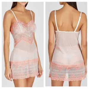 Wacoal Embrace Lace embroidered tulle slip chemise dress Size XL cream peach