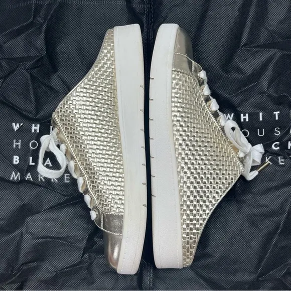 WHBM Kicks Quilted Metallic Textured Gold Mule Slip-On Tie Up Sneakers Size 8