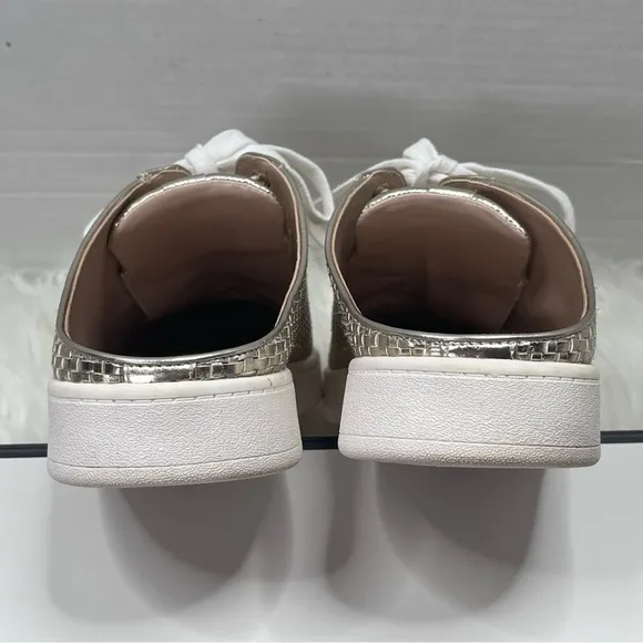 WHBM Kicks Quilted Metallic Textured Gold Mule Slip-On Tie Up Sneakers Size 8