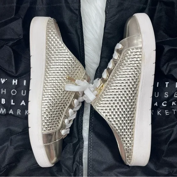 WHBM Kicks Quilted Metallic Textured Gold Mule Slip-On Tie Up Sneakers Size 8
