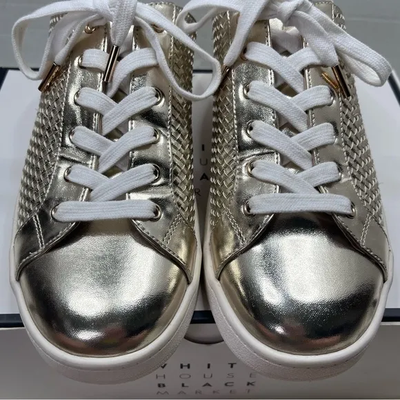 WHBM Kicks Quilted Metallic Textured Gold Mule Slip-On Tie Up Sneakers Size 8