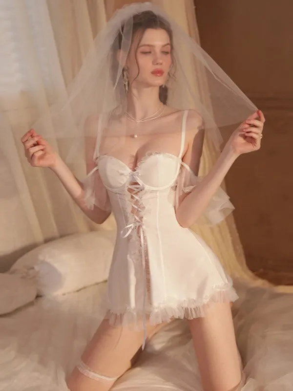 White Crisscross Slip with Veil
