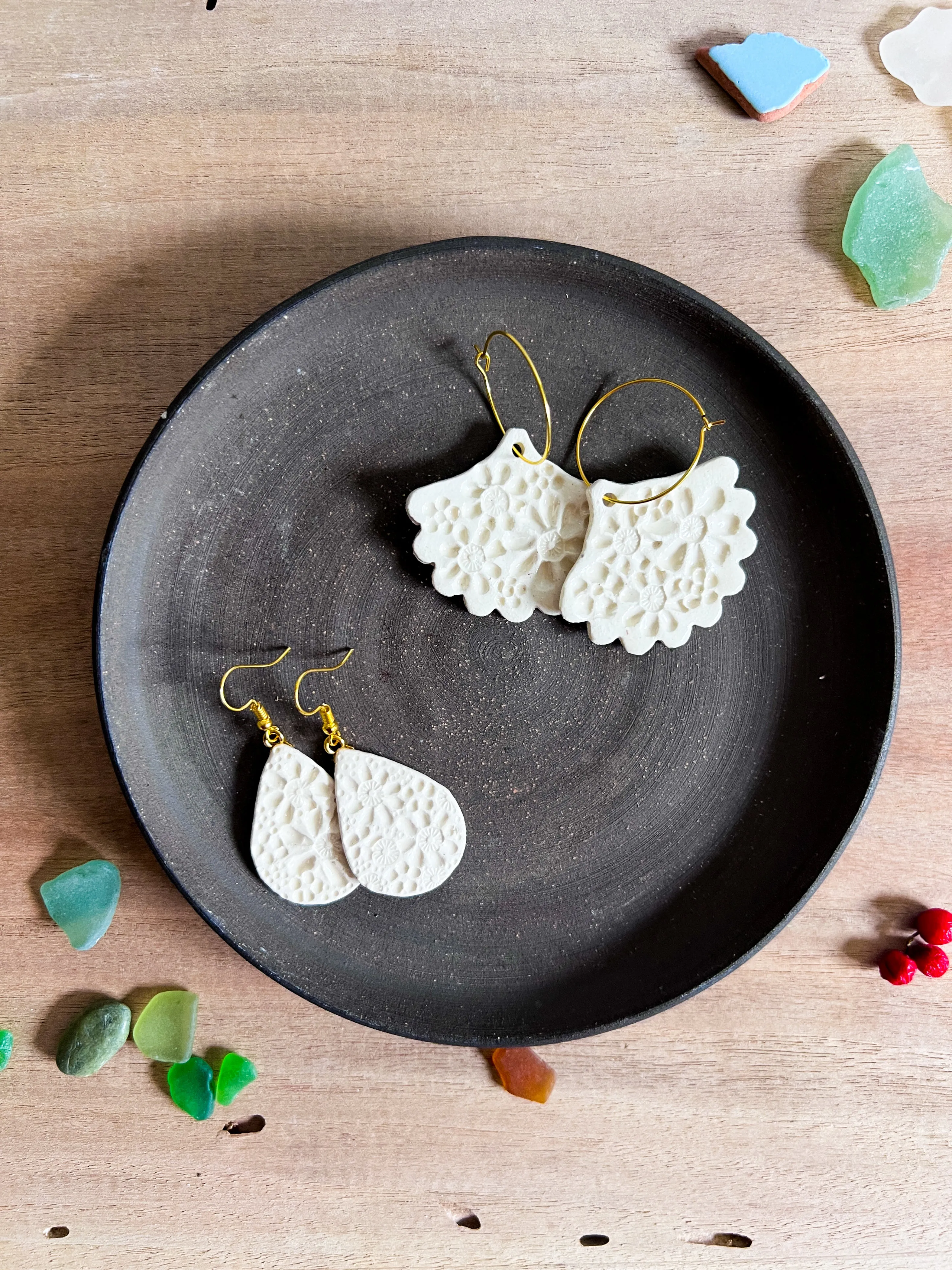 White Hand Carved Linger Earrings