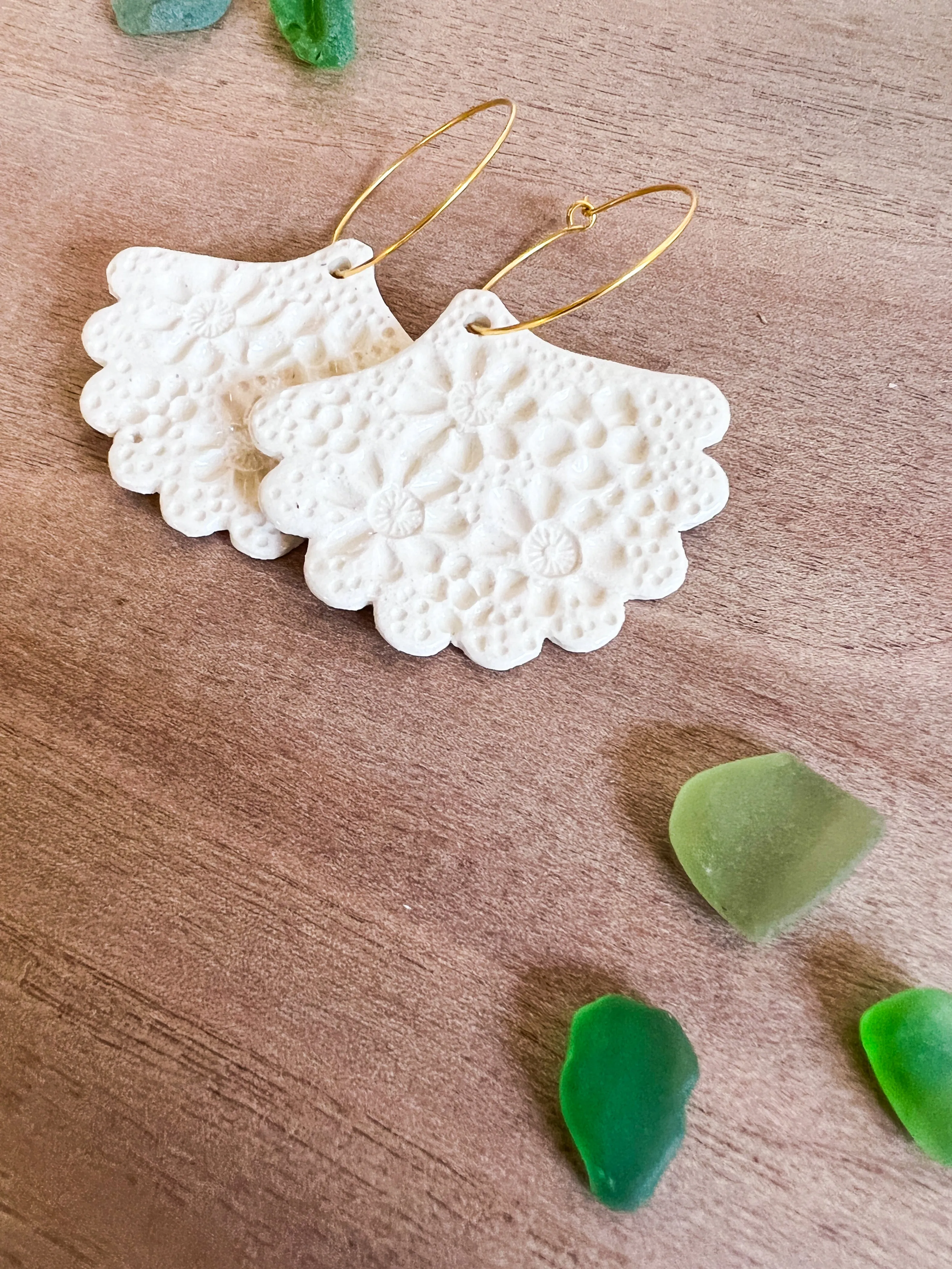 White Hand Carved Linger Earrings
