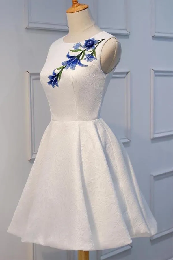 White Lace Cheap Short Prom Dresses Homecoming Dresses with Applique, SH393