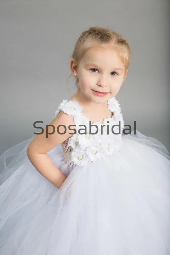 White Tulle Cute Cheap Lovely Custom Flower Girl Dresses ,FG131
