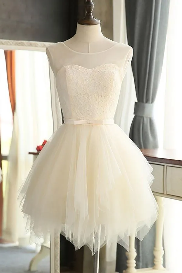 White Tulle Simple A-line Homecoming Dresses, Cocktail Graduation Dress, MH335