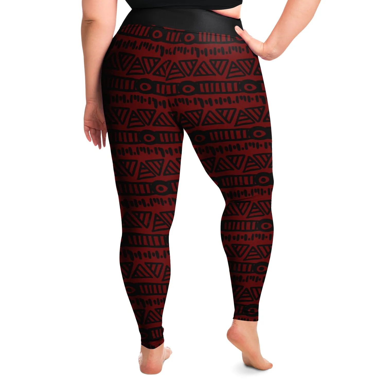 Wine Red Ethnic Boho Tribal Pattern Plus Size Squat Proof Leggings Curvy Sizes 2X-6X