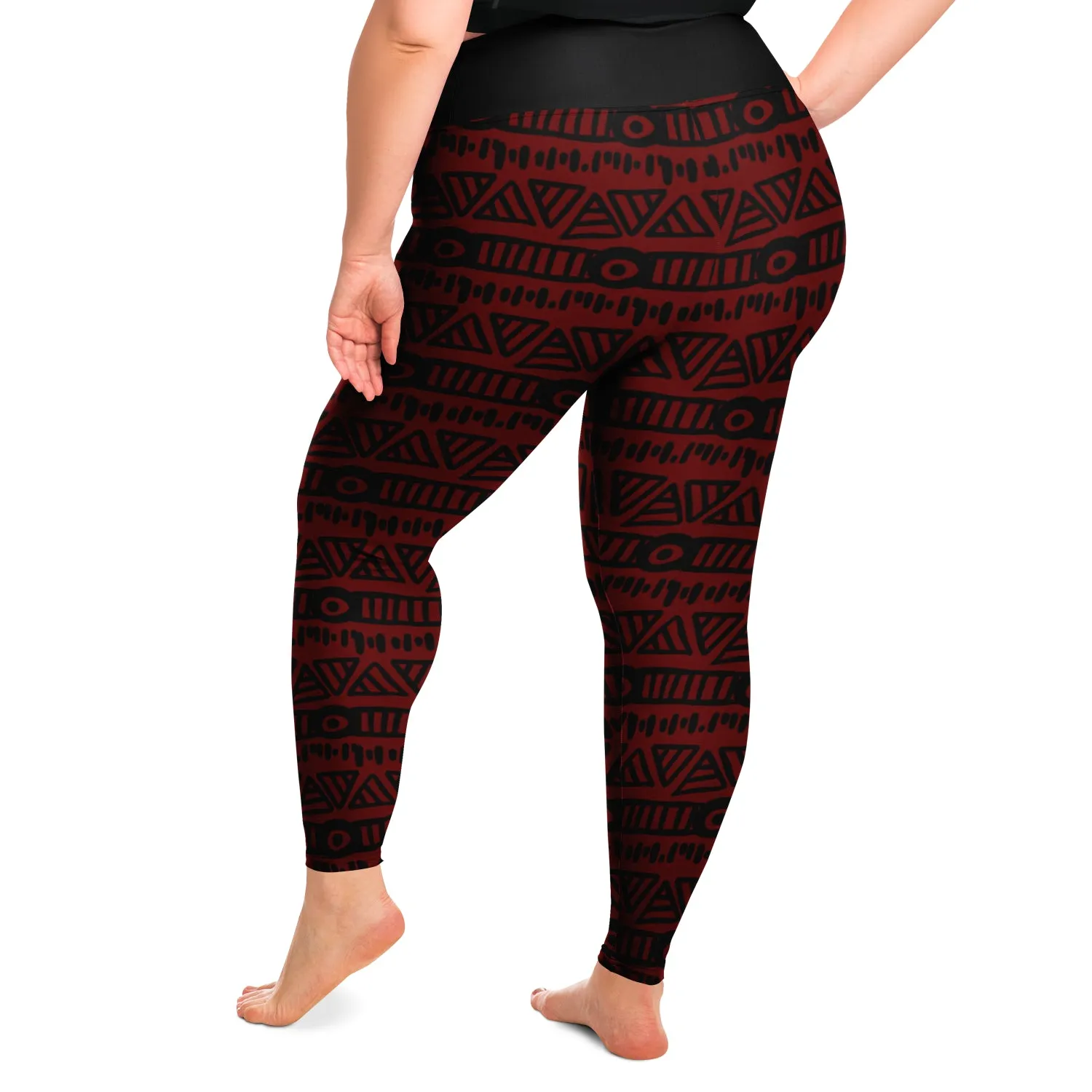 Wine Red Ethnic Boho Tribal Pattern Plus Size Squat Proof Leggings Curvy Sizes 2X-6X