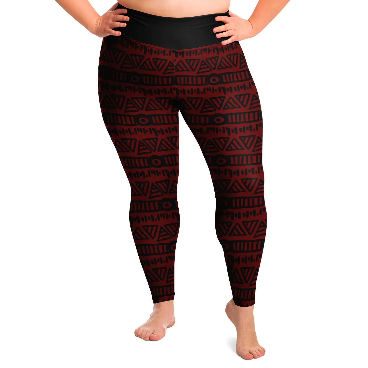 Wine Red Ethnic Boho Tribal Pattern Plus Size Squat Proof Leggings Curvy Sizes 2X-6X
