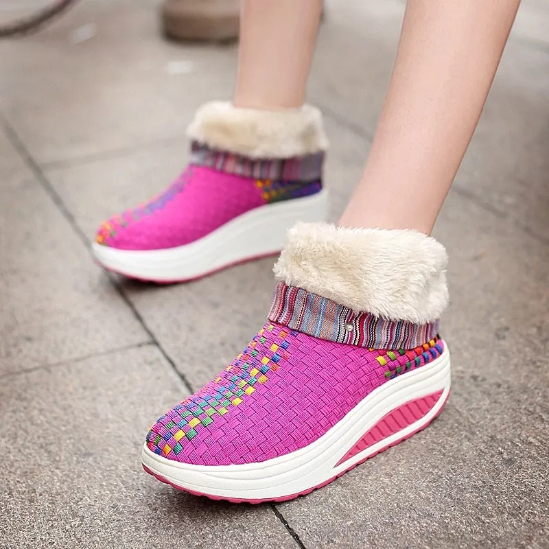 Winter plus velvet sneakers women Korean knitting
