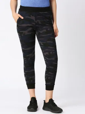 Women Camouflage Navy Printed Joggers - ZIP TRACK-CAMO-NY