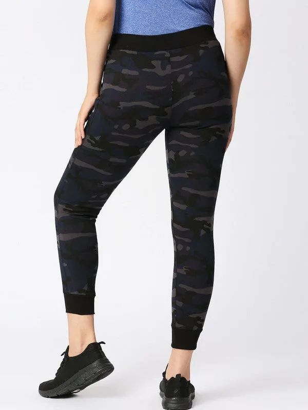Women Camouflage Navy Printed Joggers - ZIP TRACK-CAMO-NY