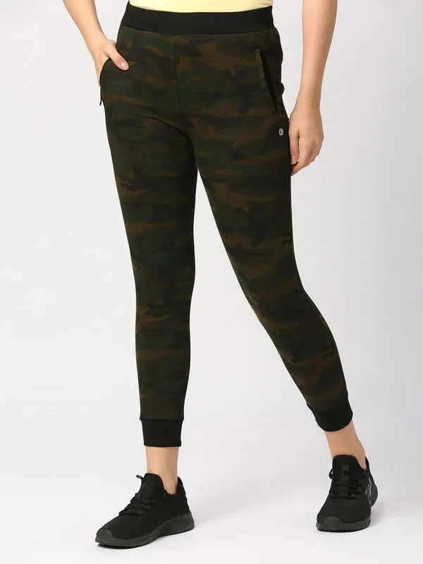 Women Camouflage Olive Printed Joggers - ZIP TRACK-CAMO-OG