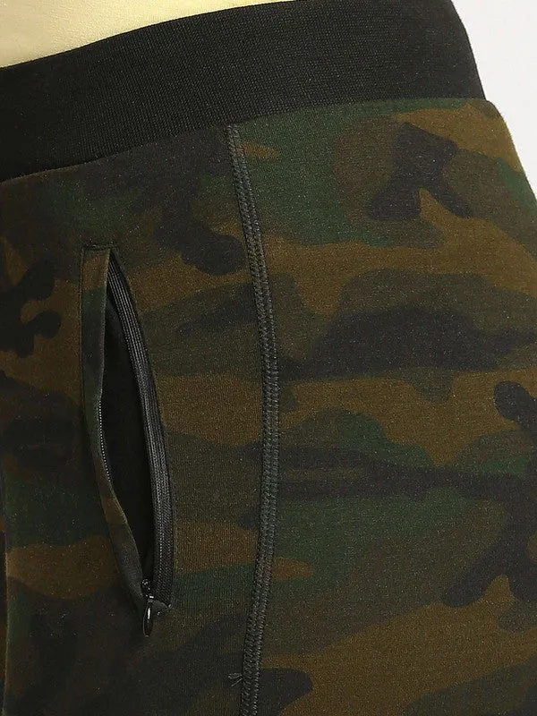 Women Camouflage Olive Printed Joggers - ZIP TRACK-CAMO-OG
