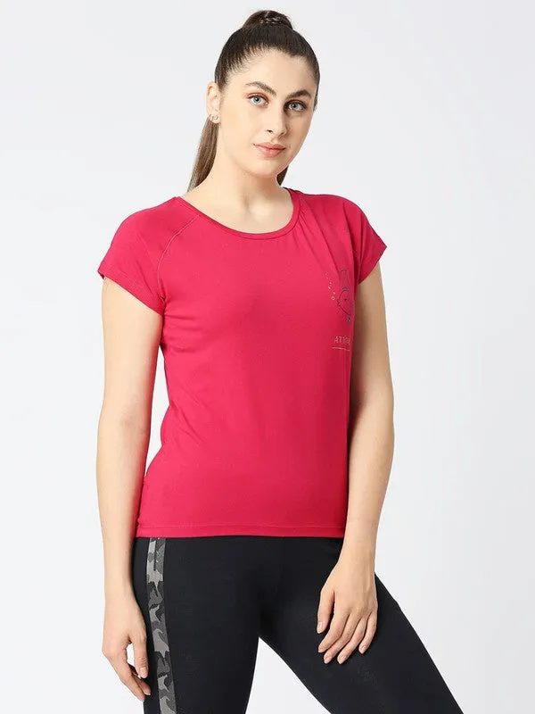 Women Fuchsia Solid Sports T-Shirt - Space Tee-FU