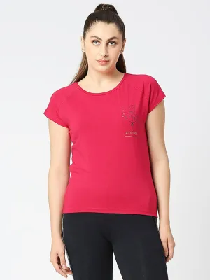 Women Fuchsia Solid Sports T-Shirt - Space Tee-FU