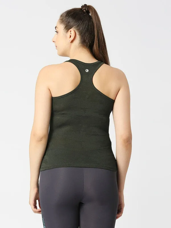 Women Olive Green Solid Top - Adventure Racer Back-OL