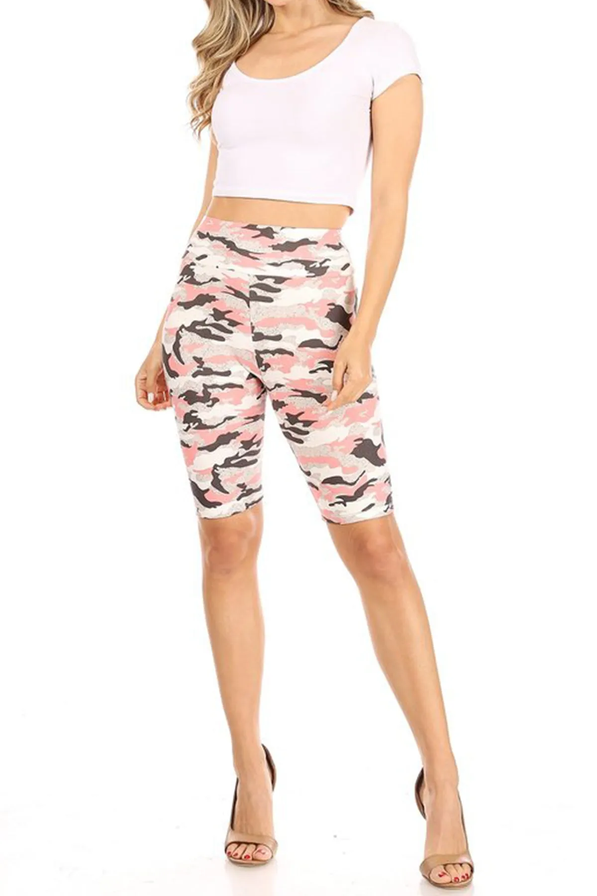 Women's Casual Printed High Waist Stretch Biker Running Yoga Leggings Shorts Pants