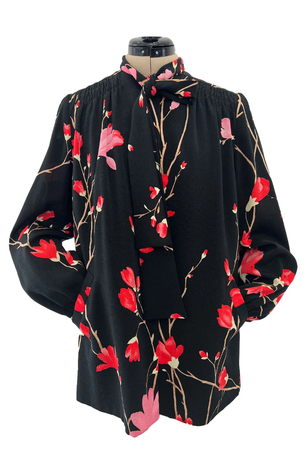 Wonderful 1980s Hanae Mori Vibrant Floral Print Silk Crepe Swing or Tent Jacket