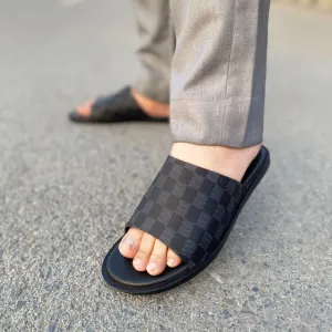 WS Handmade Checkered Chappal WS-134 BLK
