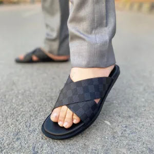 WS Handmade Checkered Cross Chappal WS-135 BLK