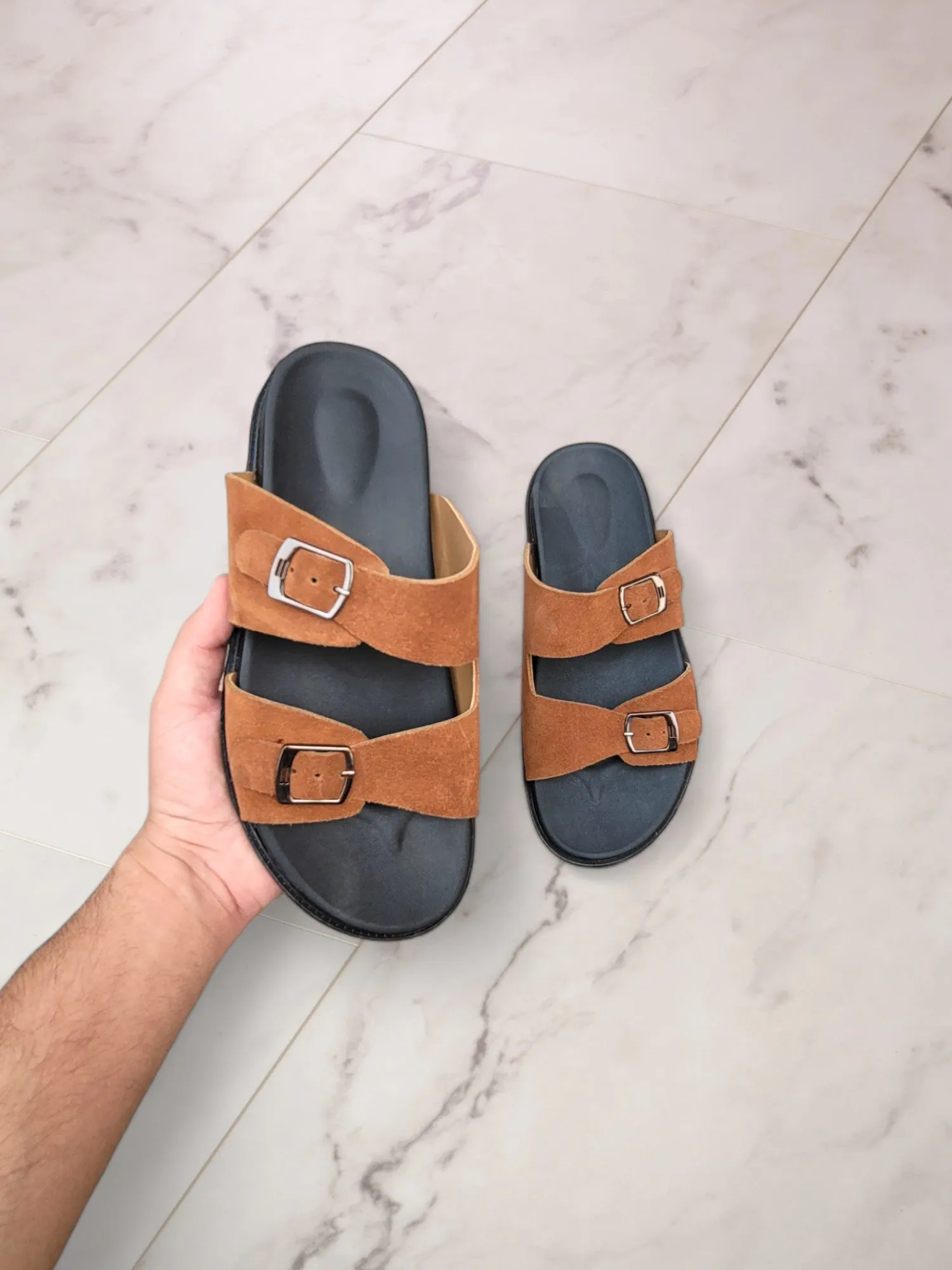 WS Pure leather Handmade Bronze Stripes Chappal - 1130