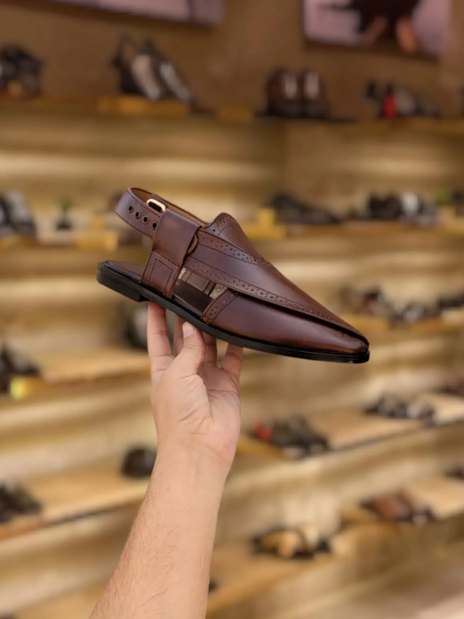 WS Pure leather Handmade Broque Peshawari Chappal-3080