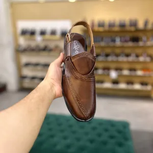 WS Pure leather Handmade Broque Peshawari Chappal-3080