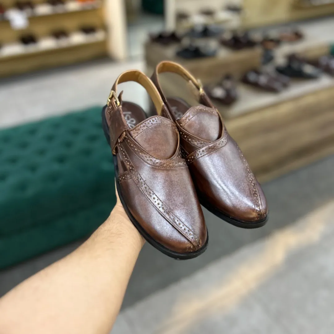 WS Pure leather Handmade Broque Peshawari Chappal-3080
