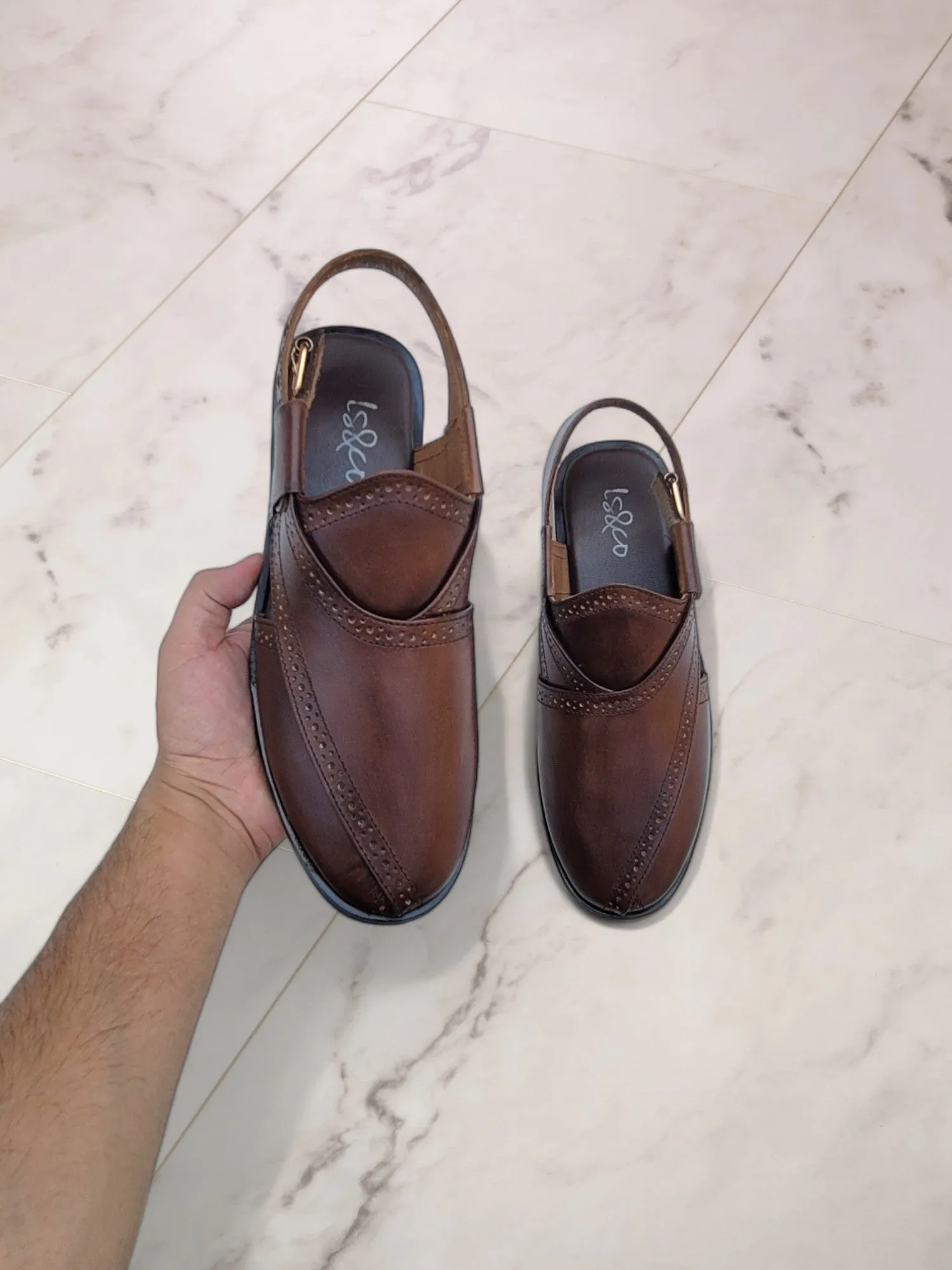 WS Pure leather Handmade Broque Peshawari Chappal-3080