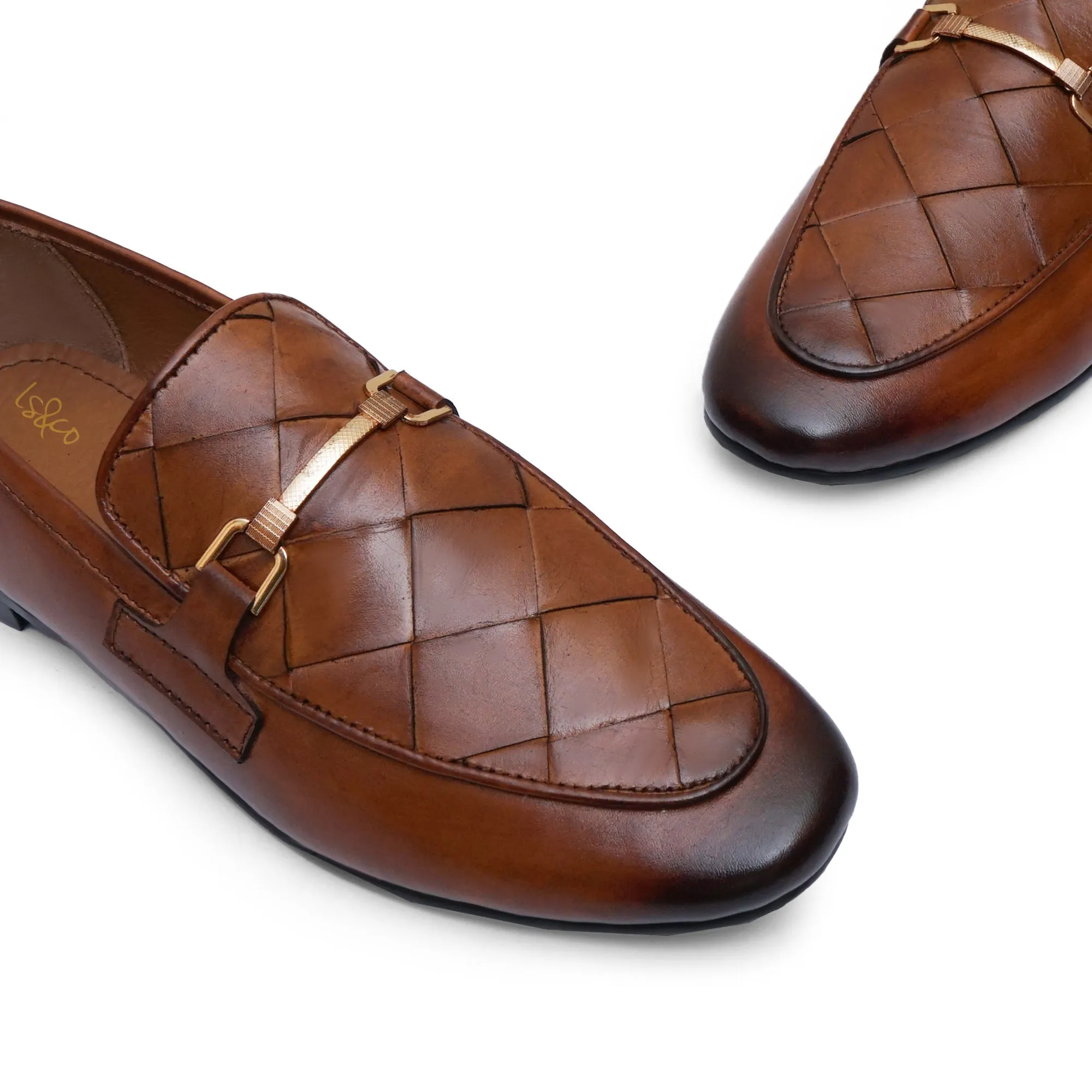 WS Pure leather Handmade Woven Brown Formal Shoes S-823-00