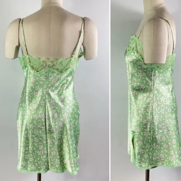 Y2K Victoria's Secret Angels Chemise Slip Dress Size Small Green Floral Lace