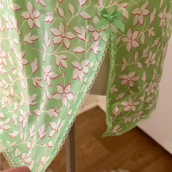 Y2K Victoria's Secret Angels Chemise Slip Dress Size Small Green Floral Lace