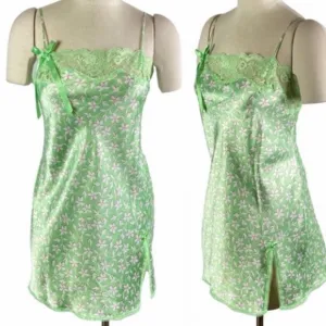 Y2K Victoria's Secret Angels Chemise Slip Dress Size Small Green Floral Lace