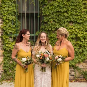 Yellow Spaghetti Straps Simple A-line  Bridesmaid Dresses WG678