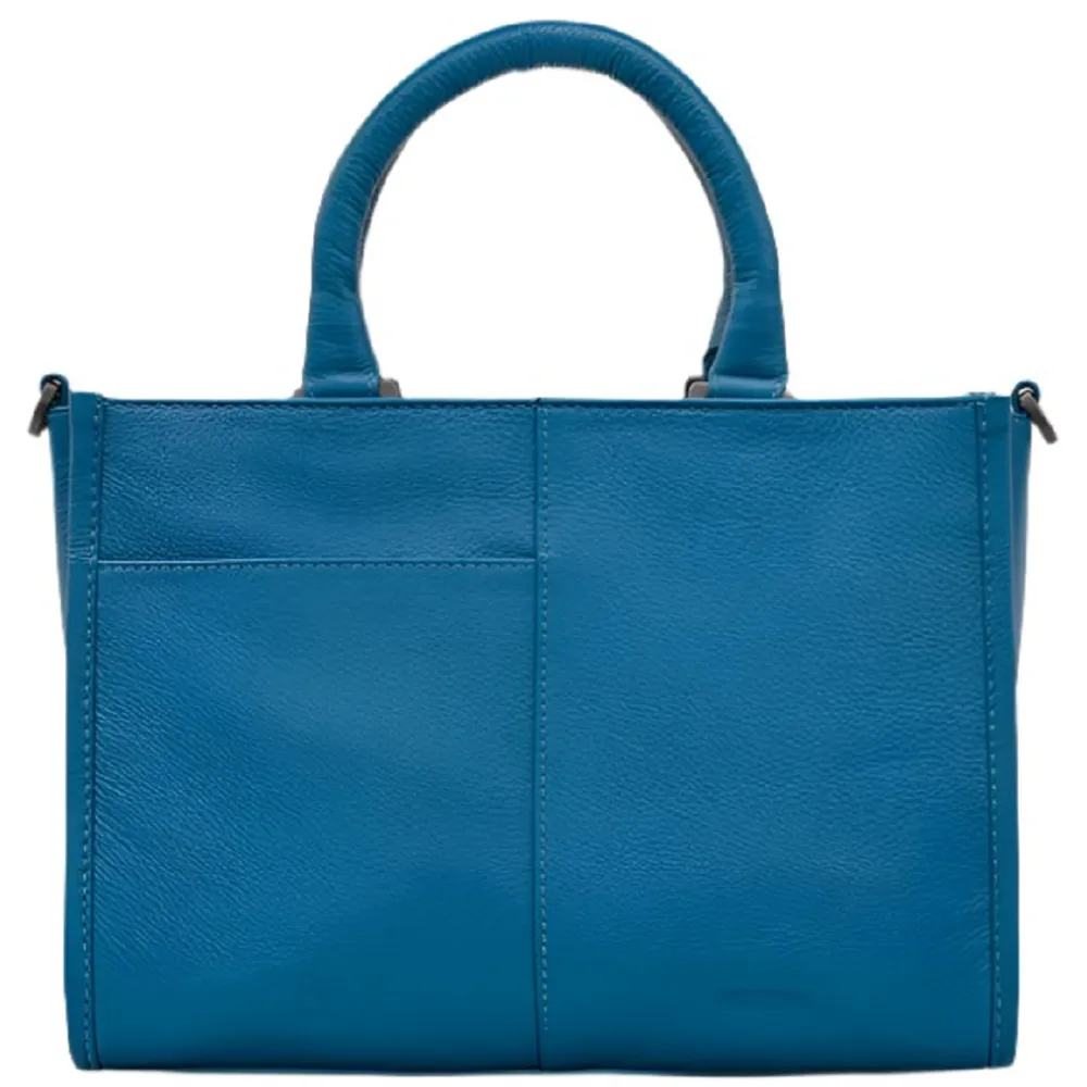 Yoshi Peacock Plume Petrol Blue Leather Grab Bag