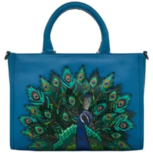 Yoshi Peacock Plume Petrol Blue Leather Grab Bag