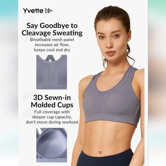 Yvette Cross Back Padded Running Bra, Bundle of 3