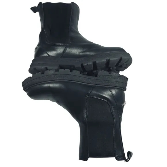 Zadig &amp; Voltaire Girls Chelsea Black Leather Ankle Boots with Elastic Panels