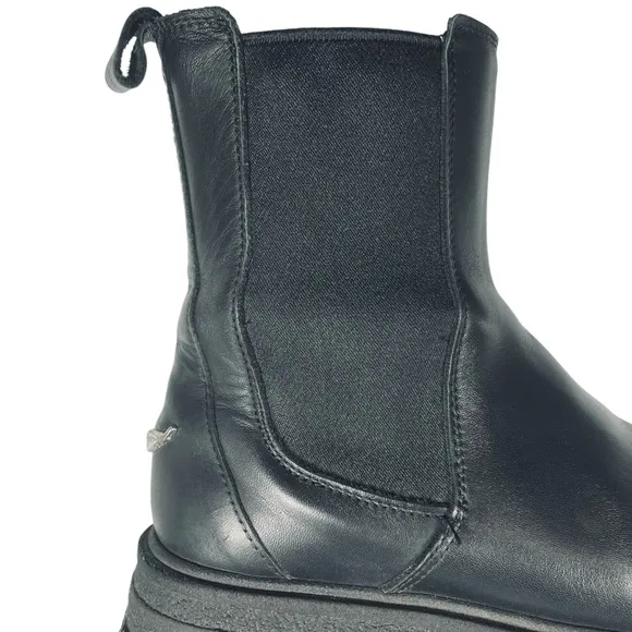 Zadig &amp; Voltaire Girls Chelsea Black Leather Ankle Boots with Elastic Panels