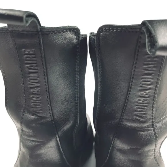 Zadig &amp; Voltaire Girls Chelsea Black Leather Ankle Boots with Elastic Panels