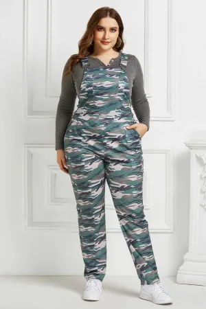 Zane Plus Size Camo Print Straight Leg Overalls