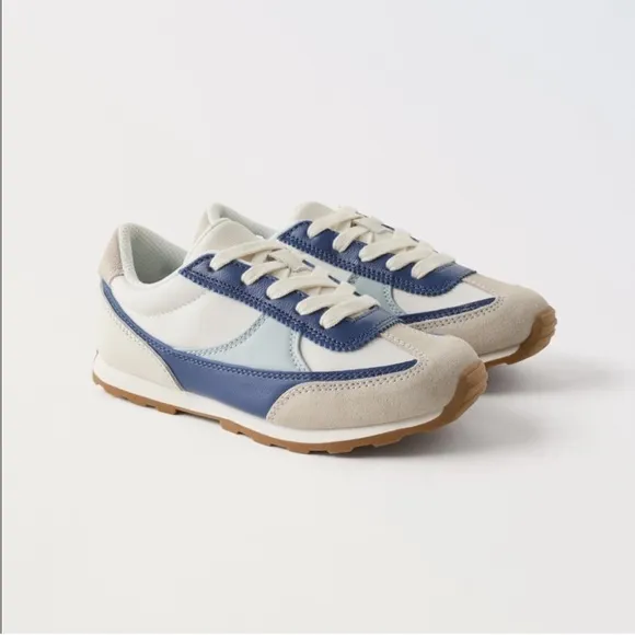 Zara kids, blue, Multi-piece leather sneakers, size 12 (7.2 inches)